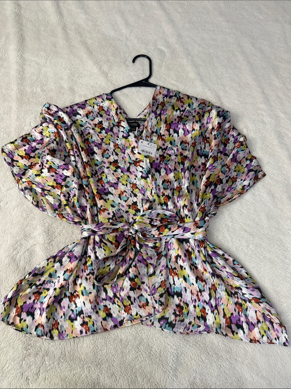 Floral Multicolor Wrap Blouse with Tie Waist - Women Tops